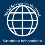 Text World Services for the Blind Sustainable Independence encircling a globe icon